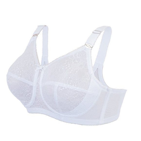 Set Of 3! 46DD Glamorise COMFORT LIFT Bra (COTTON-LINED) Wireless LACE WHITE NEW - Picture 1 of 11
